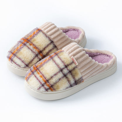 Plaid Plush Slippers Warm Soft Non-slip Bedroom Home Slipper For Couples Women Men House Shoes