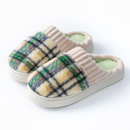 Plaid Plush Slippers Warm Soft Non-slip Bedroom Home Slipper For Couples Women Men House Shoes