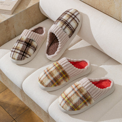 Plaid Plush Slippers Warm Soft Non-slip Bedroom Home Slipper For Couples Women Men House Shoes