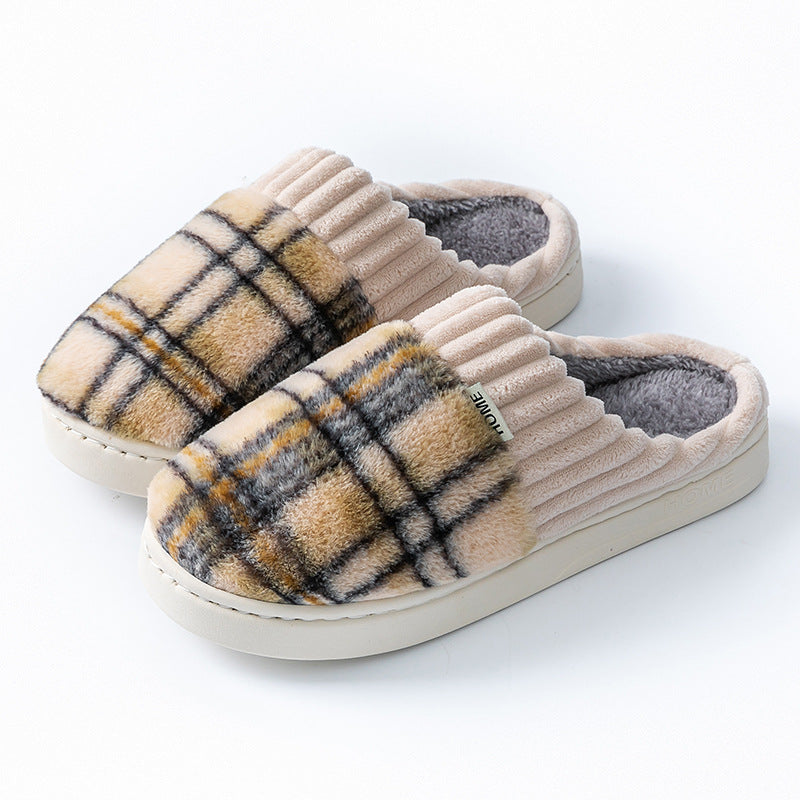 Plaid Plush Slippers Warm Soft Non-slip Bedroom Home Slipper For Couples Women Men House Shoes